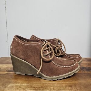 Brown Suede Wedge‎ Ankle Boots Sperry Western Leather Womens Size 7 Bootie